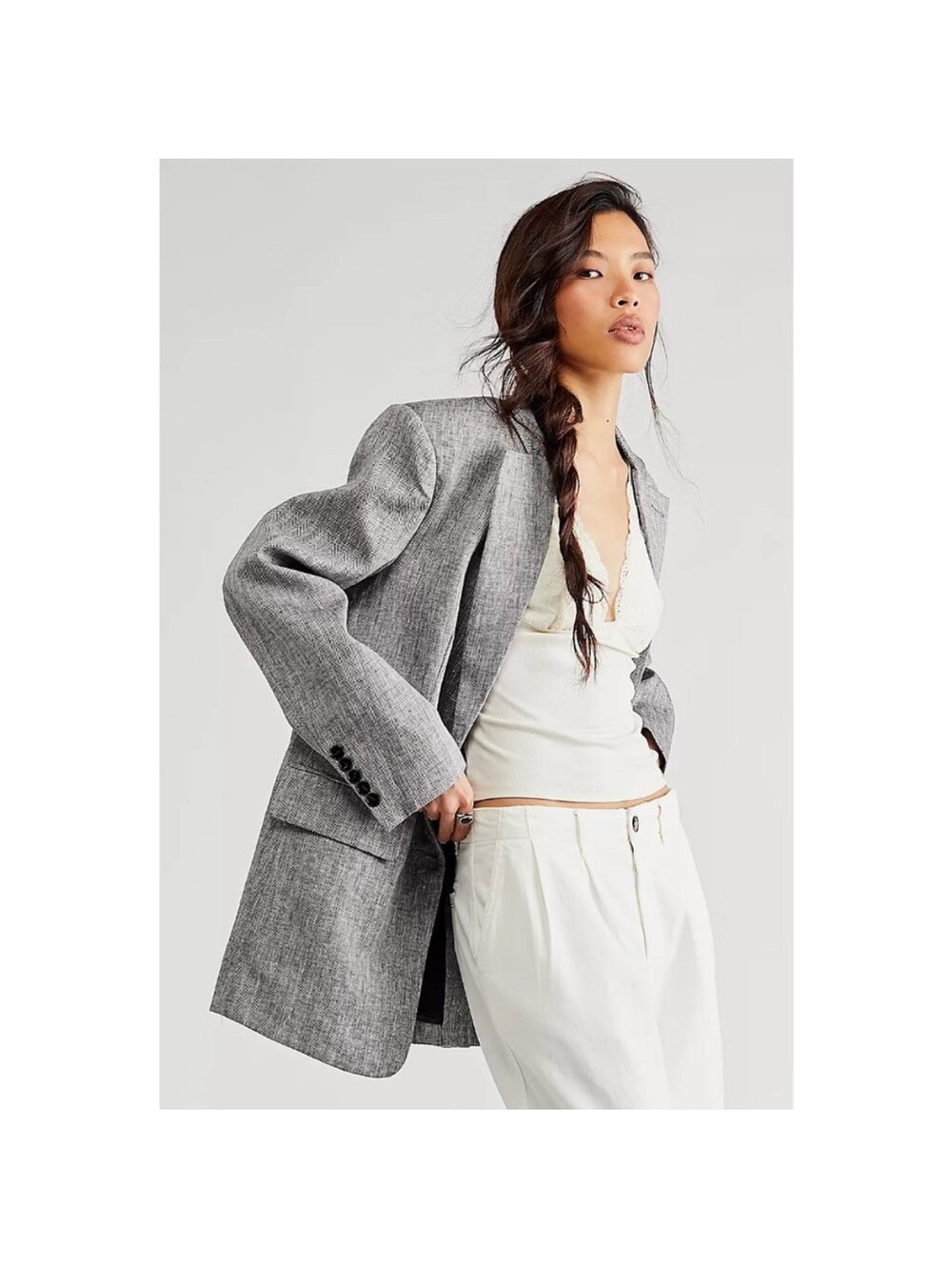 Shona Joy Amanda Oversized Linen Blazer Gray size 2